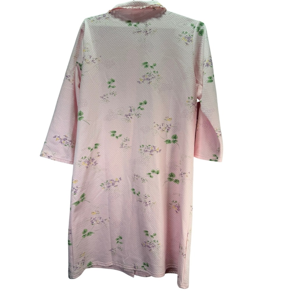 Casual Night Robe Womens M Pink Floral Housecoat Pockets Lounge Duster Button - Picture 3 of 7